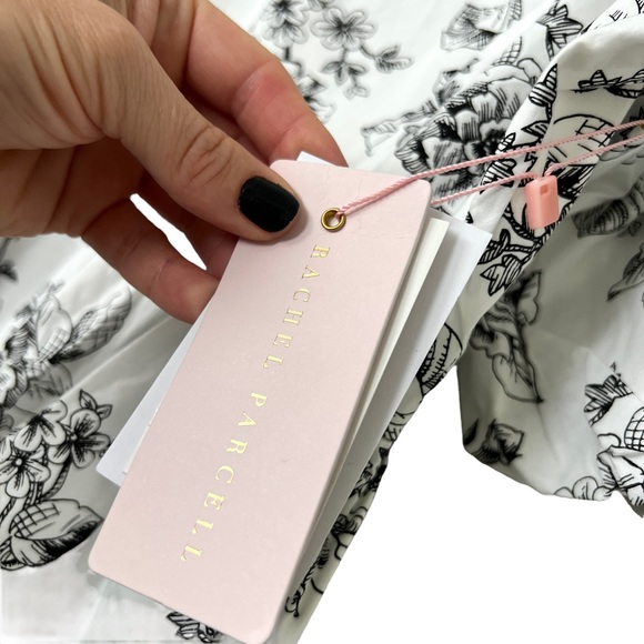 New RACHEL PARCELL Floral Poplin Fit & Flare Minidress Black White Sz 6 - Picture 11 of 15